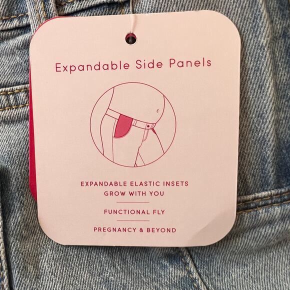 Isabel Maternity Side Panel Midi Light Wash Jean Shorts - Size 12/31 - NWT - Picture 4 of 8